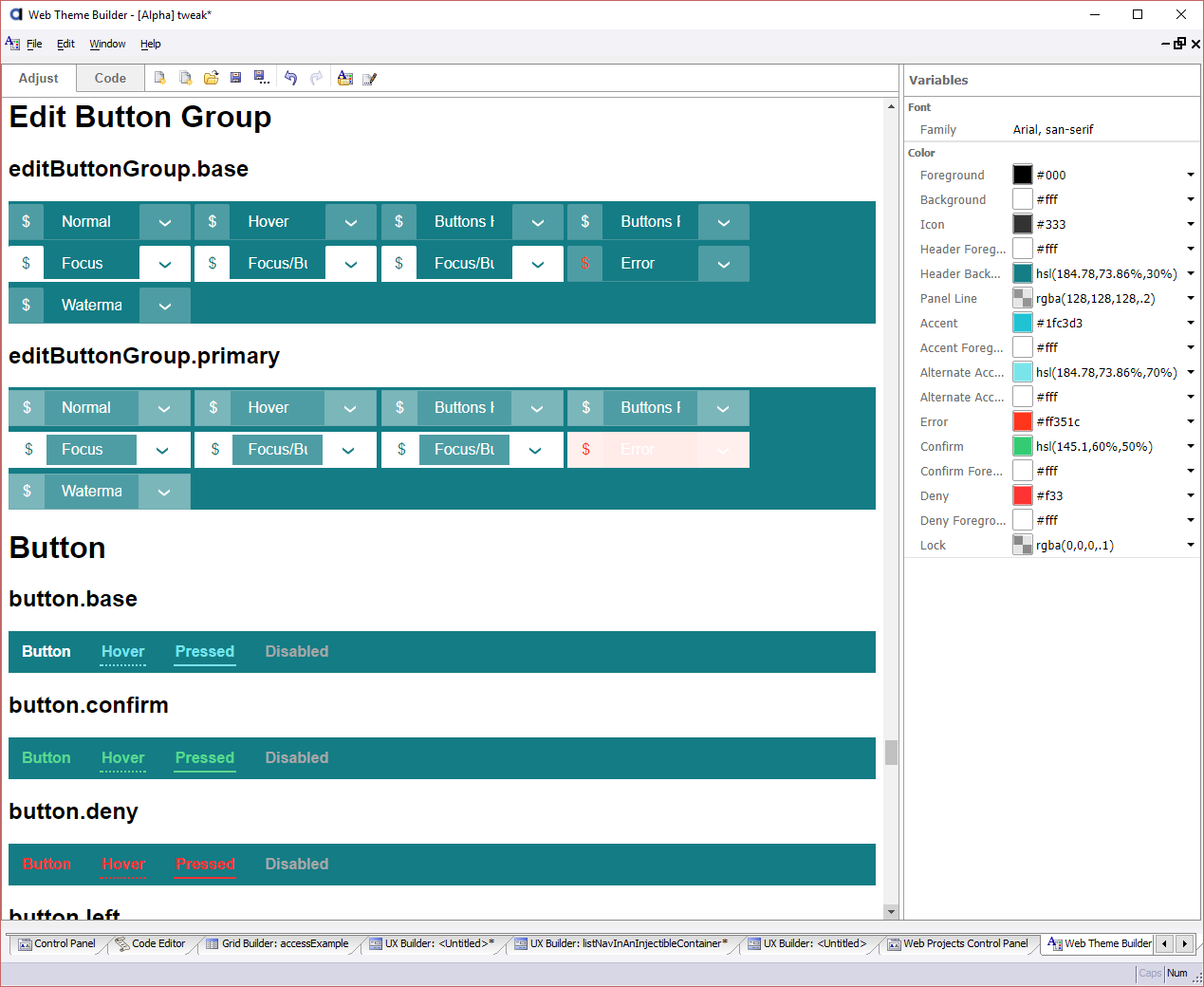 Previewing parts wrapped in the "panelHeader" class.